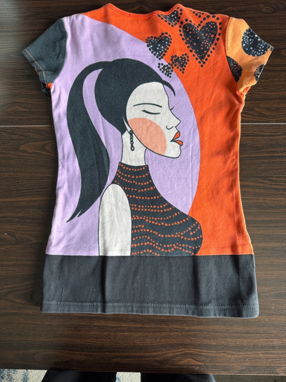 Retro Graphic V-Neck Women’s Top in Orange by - Picture 2 of 5